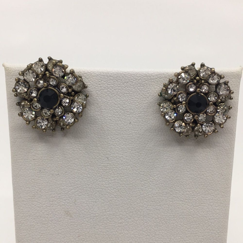 Banana Republic Black & Rhinestone Glass Multi-tiered  Stud Brass Tone Earrings